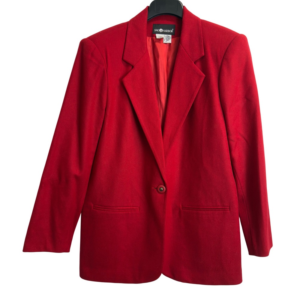Sag Harbor Vintage Red 100% Wool Blazer Jacket Size 10 Single Button Pockets